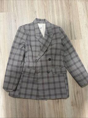 a new day Women's Double-Breasted Glen Plaid Blazer - Brown/Gray